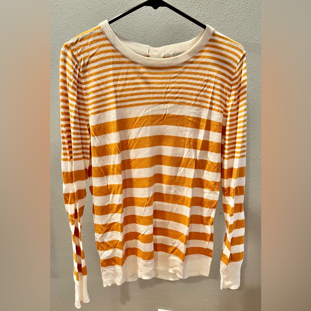 Market & Spruce striped sweater, mustard yellow and white. Size medium.